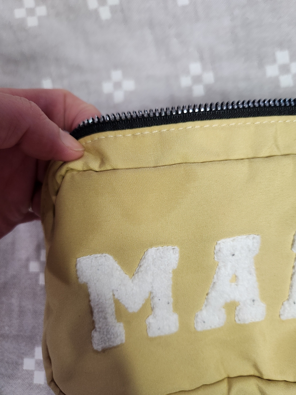 Mama cosmetic pouch features white fuzzy chenille varsity-style letter - Picture 5 of 9